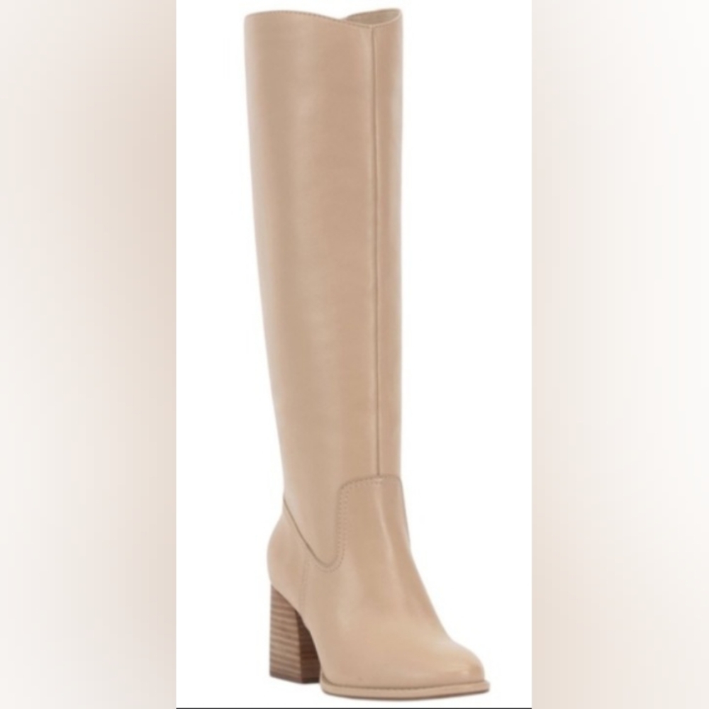 Vince Camuto Leila Knee High Boot 9.5 Nude Western Pointed Almond Toe Block Heel